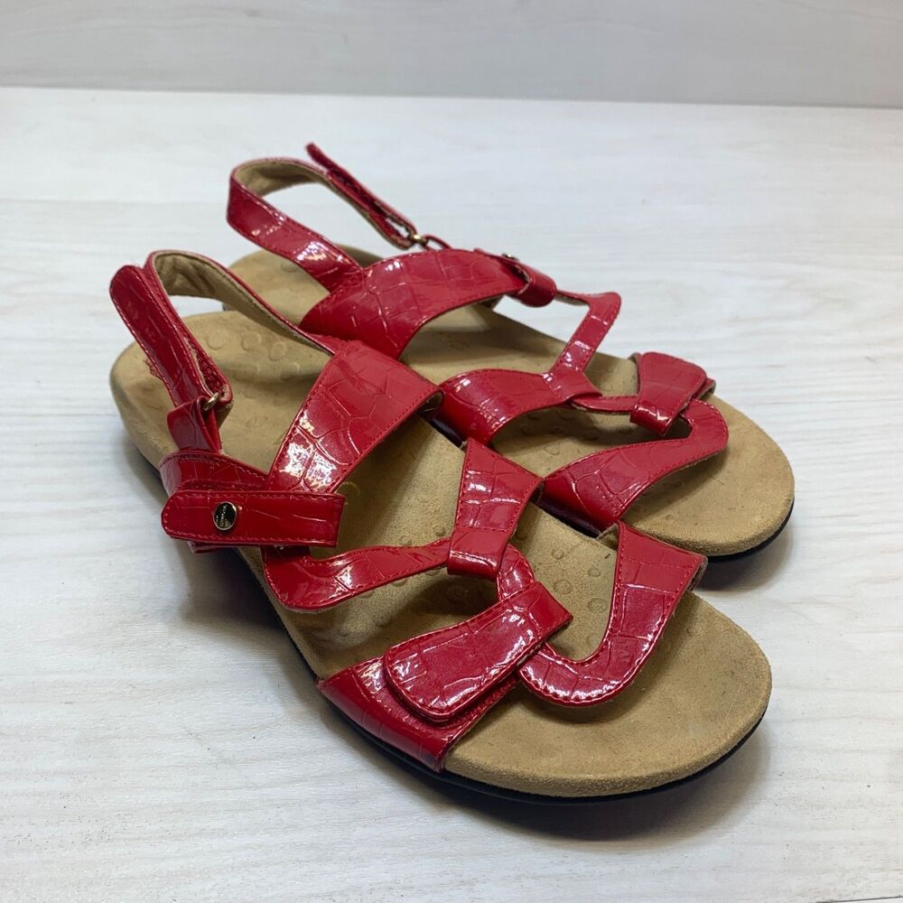 Vionic Paros Sandals Women's 9 Red Comfort Support Ankle Strap Comfort Casual